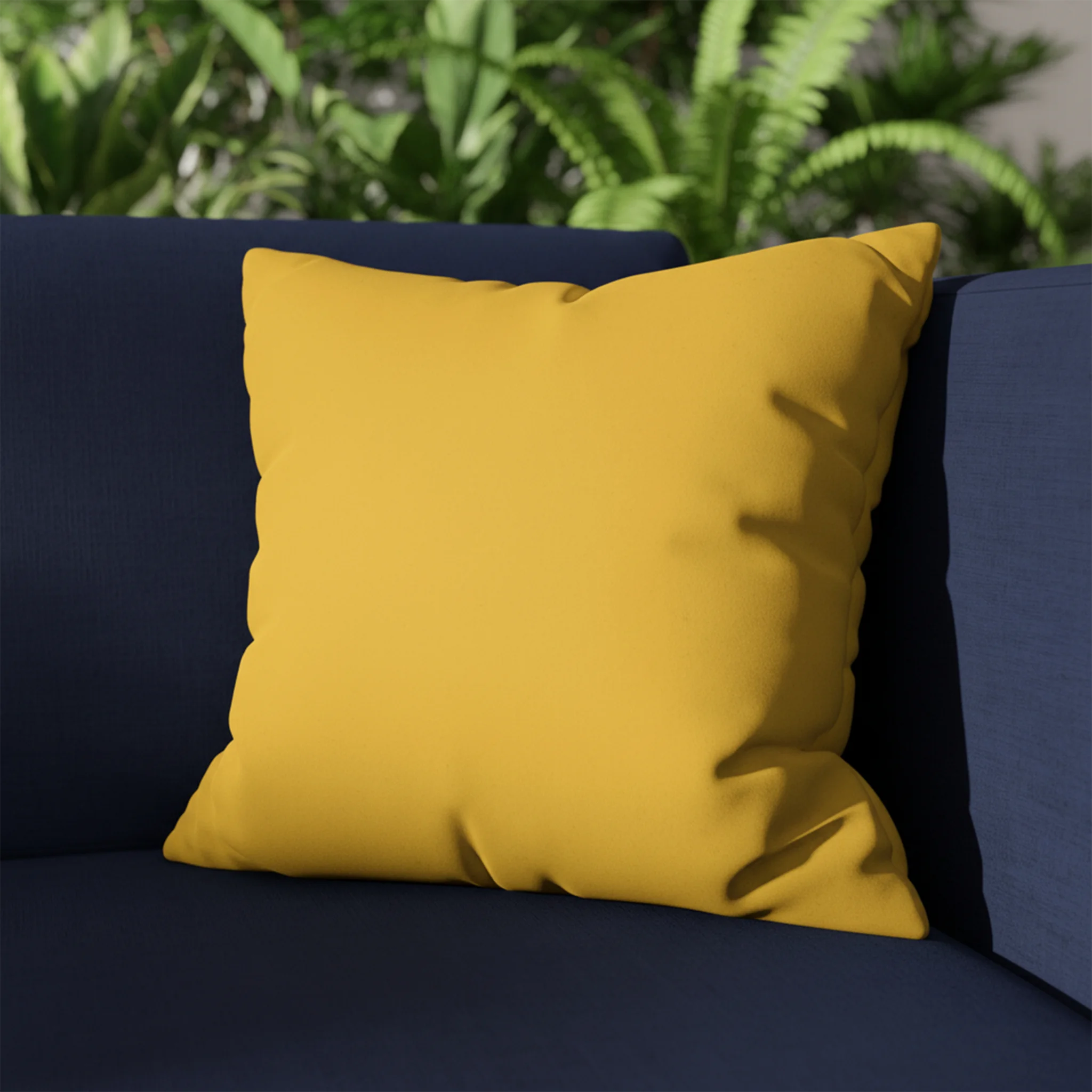 Champ Yellow faux suede pillow case styled on a couch in modern living room.