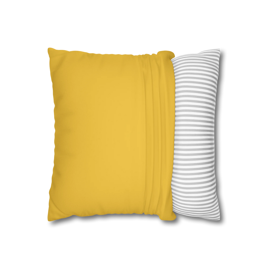 Champ Yellow faux suede pillowcase, open view.