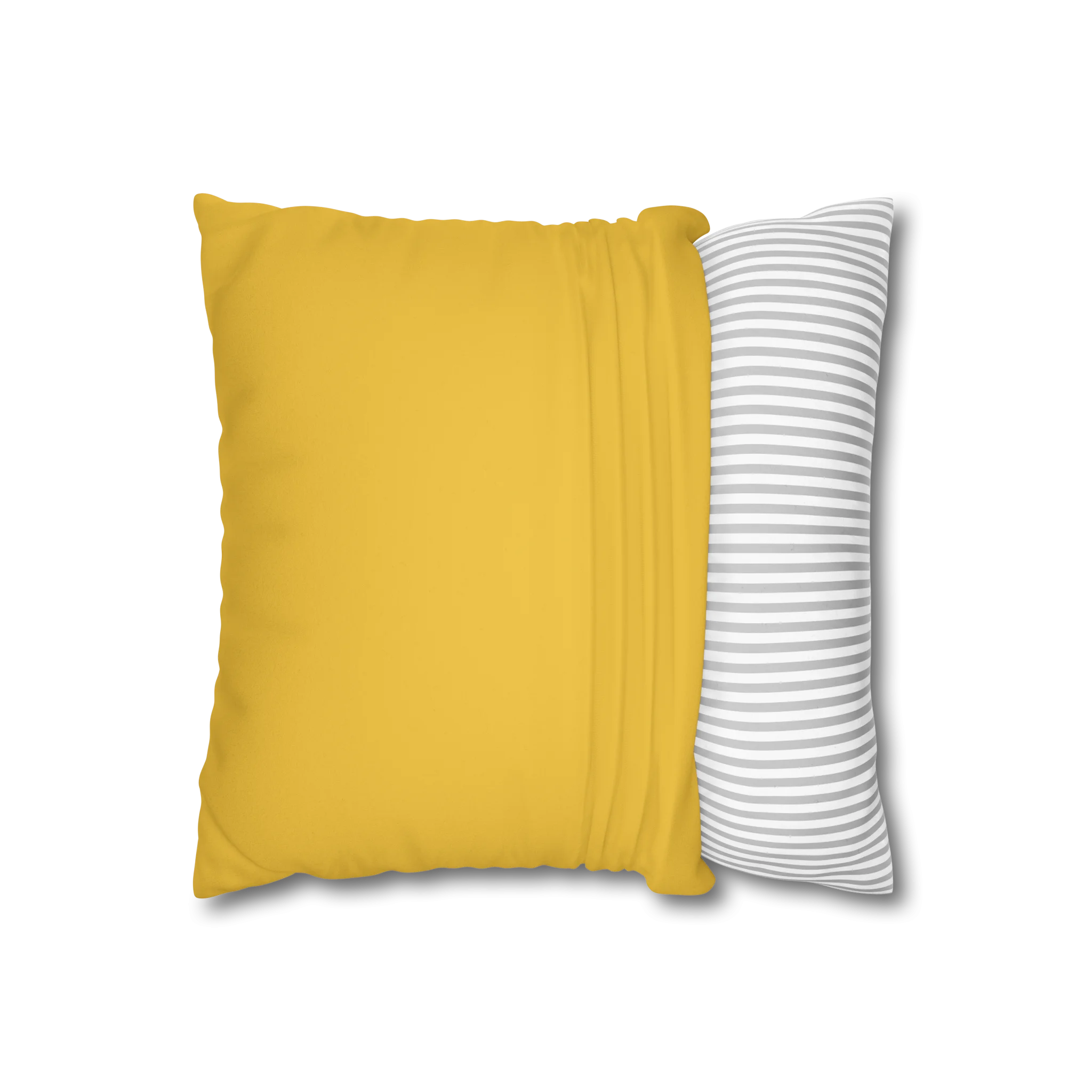 Champ Yellow faux suede pillow case, open view.
