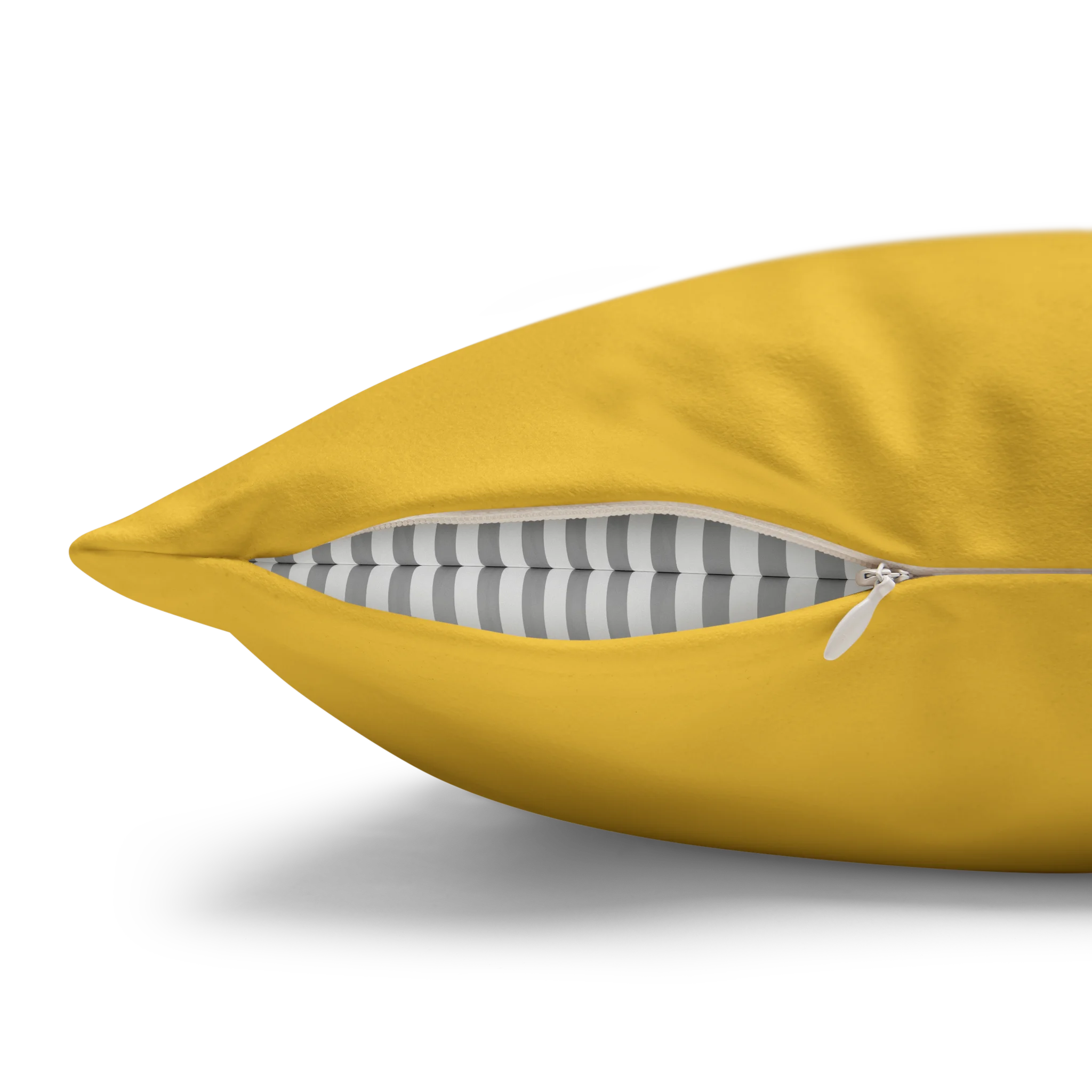 Champ Yellow faux suede pillow case, zipper view.