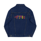 Classic Denim trucker jacket, Freebrd retro logo embroidered, back view.