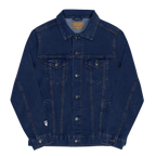 Classic Denim trucker jacket, Freebrd retro logo embroidered, front view.