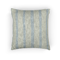 A front preview of the Coastal Danish Blue Off White Woven Stripe Pillow showing an ivory background and danish blue pinstripes. 