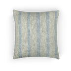 A front preview of the Coastal Danish Blue Off White Woven Stripe Pillow showing an ivory background and danish blue pinstripes. 