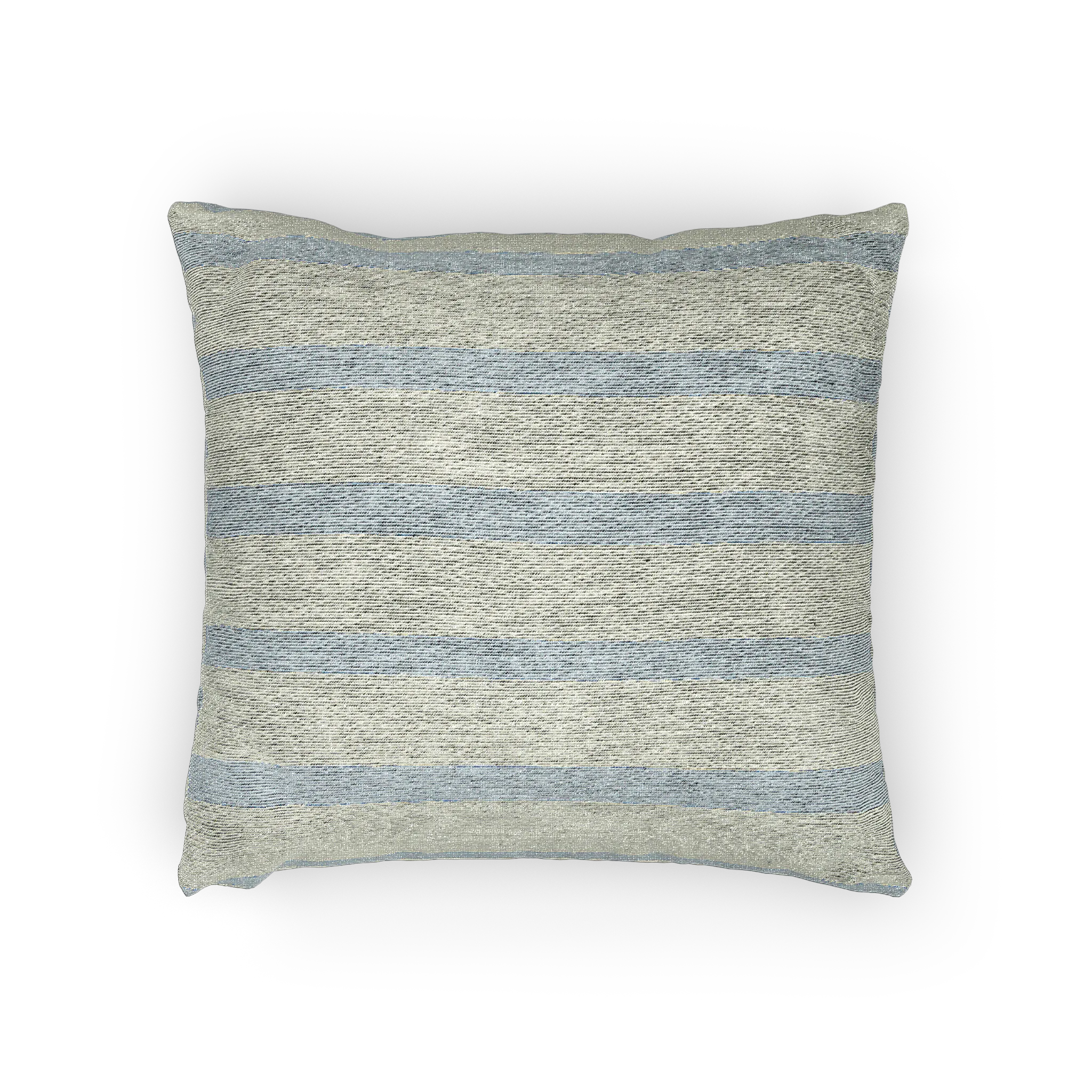 A horizontal preview of the Coastal Danish Blue Off White Woven Stripe Pillow showing an ivory background and danish blue pinstripes. 