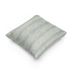 A side preview of the Coastal Danish Blue Off White Woven Stripe Pillow showing an ivory background and danish blue pinstripes. 