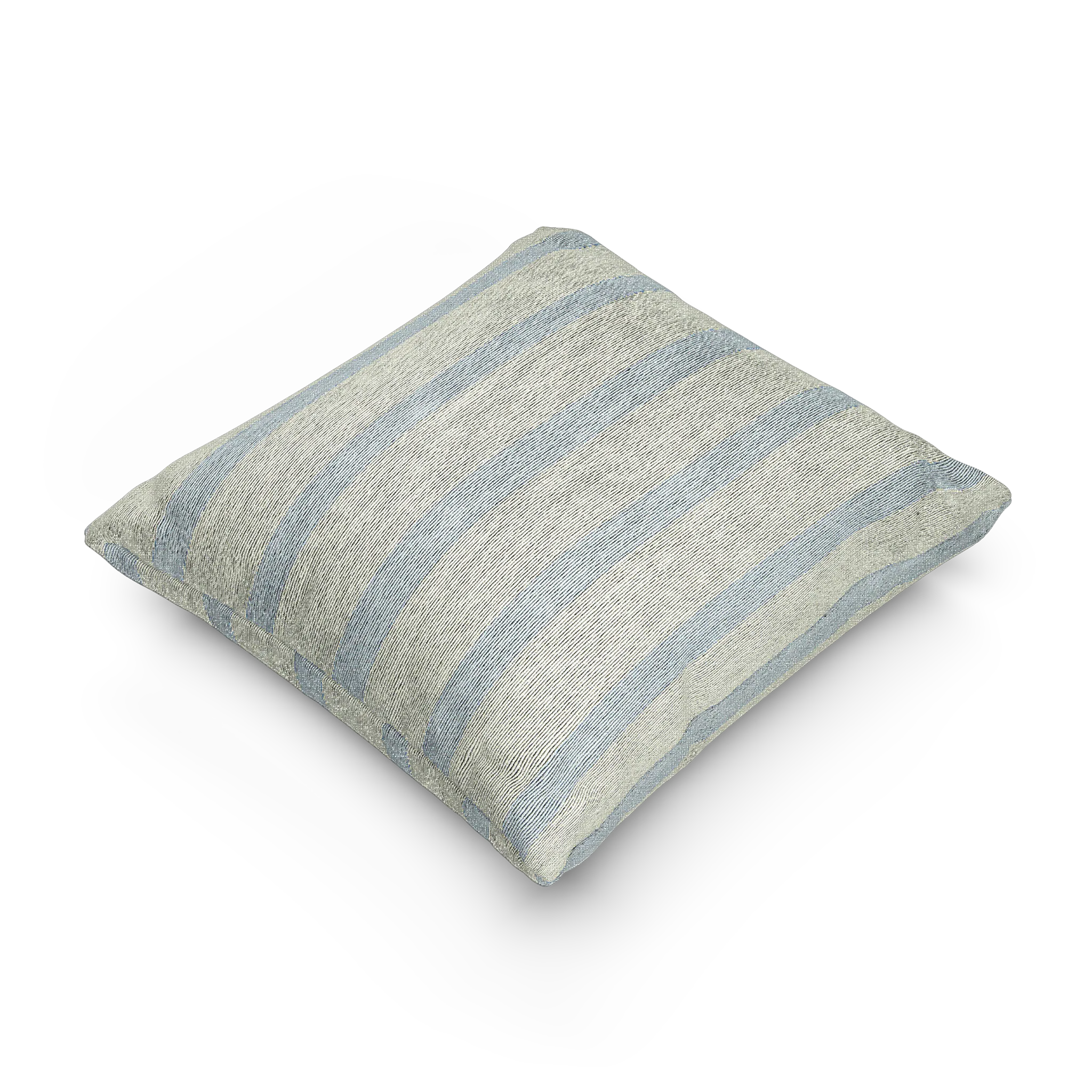 A side preview of the Coastal Danish Blue Off White Woven Stripe Pillow showing an ivory background and danish blue pinstripes. 