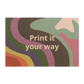 A front view of the Colorful Pride Welcome Mat, a personalized coir doormat with abstract wavy pride-inspired colors in green, mauve, rust, and gold.