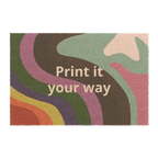 A front view of the Colorful Pride Welcome Mat, a personalized coir doormat with abstract wavy pride-inspired colors in green, mauve, rust, and gold.