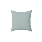 Cool silver faux suede throw pillow, back view.