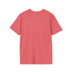A back view of the coral silk perf retro graphic t-shirt.