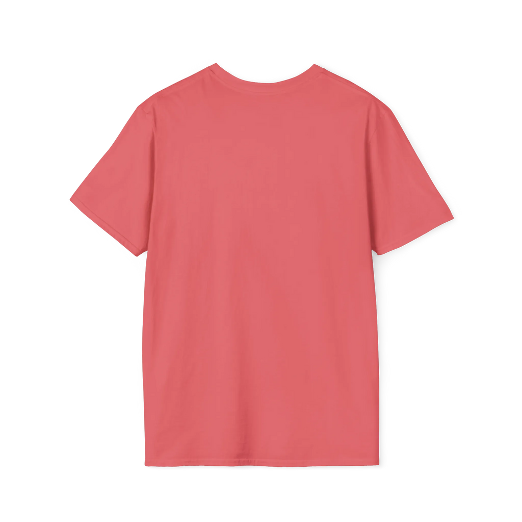 A back view of the coral silk women's rights are human rights t-shirt.