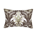 Country Brown Sage damask floral lumbar pillow, front view.
