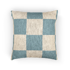 A front view of the Danish Blue & Cream Woven Check Pillow, showing a danish blue checker pattern on an oatmeal cream colored background. 