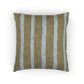 A front view of the Danish Blue Dark Neutral Wood Striped Woven Pillow showing a dark neutral wood background and danish blue pinstripes. 