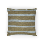 A horizontal view of the Danish Blue Dark Neutral Wood Striped Woven Pillow showing a dark neutral wood background and danish blue pinstripes. 