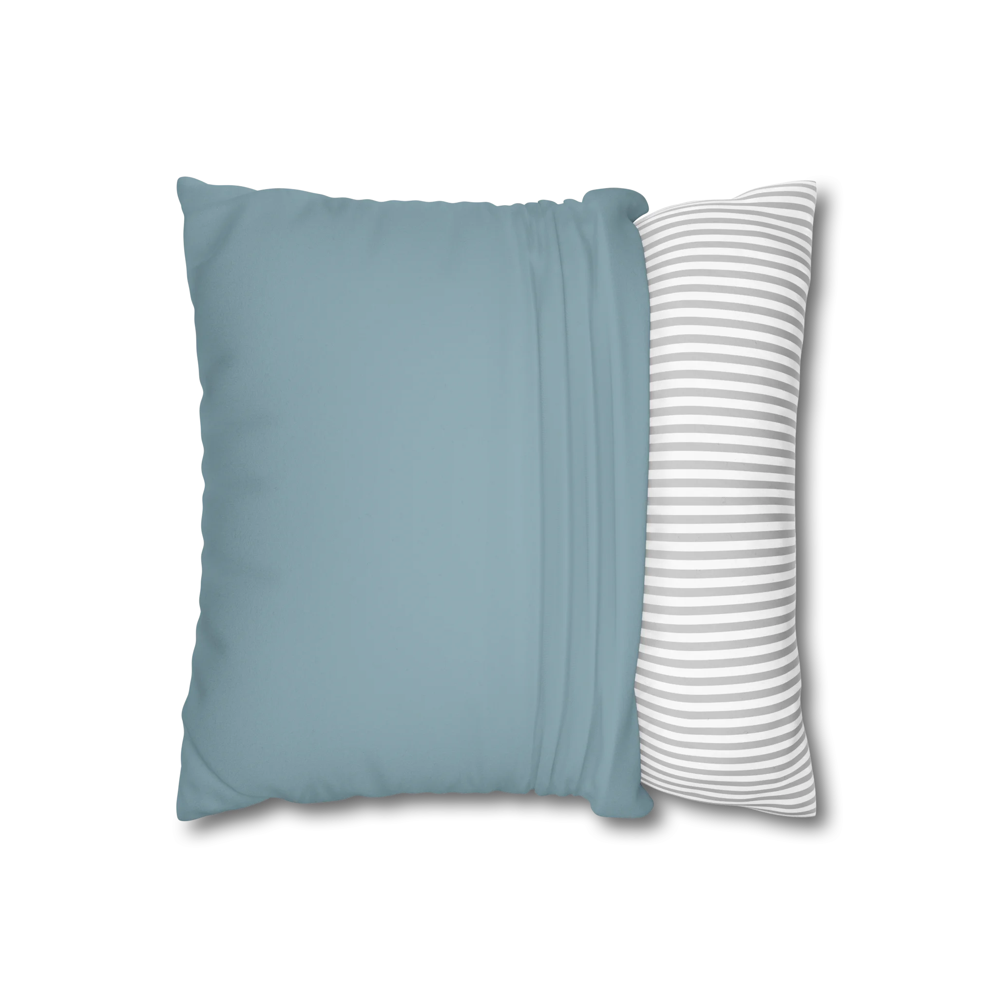 Danish Blue faux suede pillow case, open view.