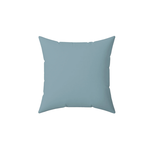 Danish blue faux suede throw pillow, front view.