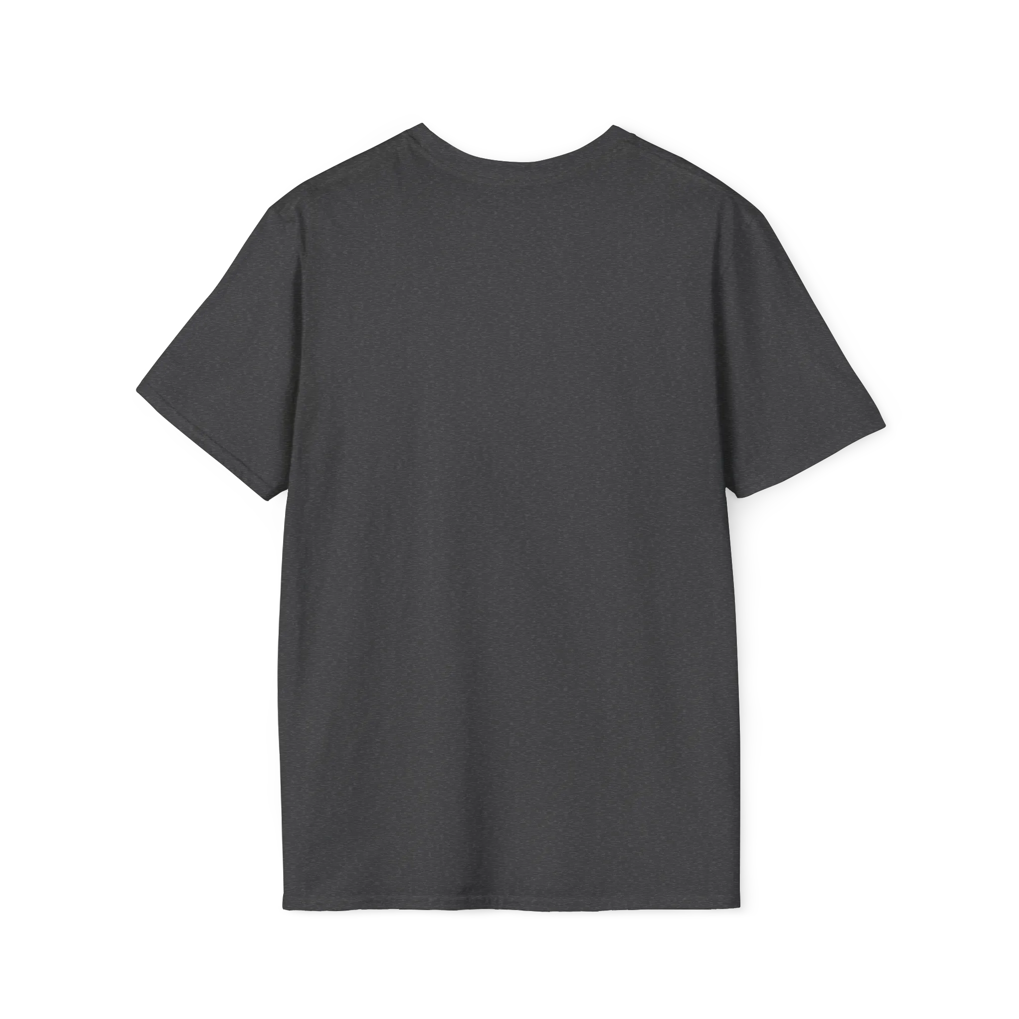 A back view of the dark heather perf retro graphic t-shirt.