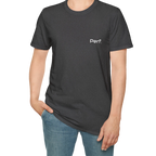 A person wearing the dark heather perf retro graphic t-shirt in an outfit styling.