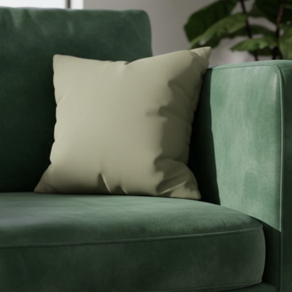 Dark Neutral Wood faux suede pillow case styled on a couch in a modern living room.