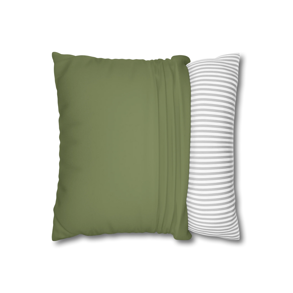 Dark Sage faux suede pillow case, open view.