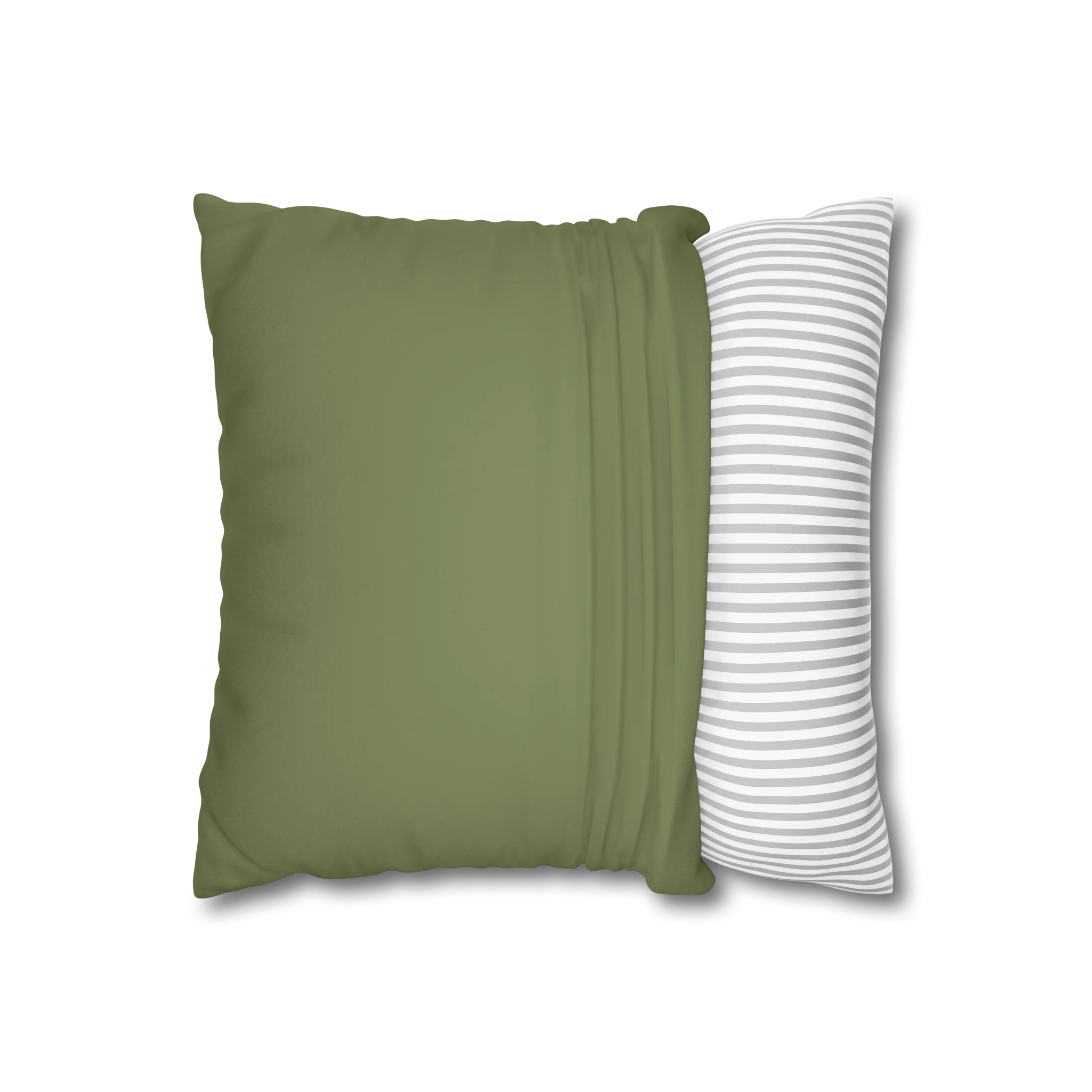 Dark Sage faux suede pillow case, open view.