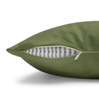 Dark Sage faux suede pillow case, zipper view.