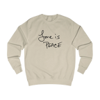 Desert Sand Love is Peace crewneck sweatshirt, handwritten Love is Peace graphic, crew neck, front view.