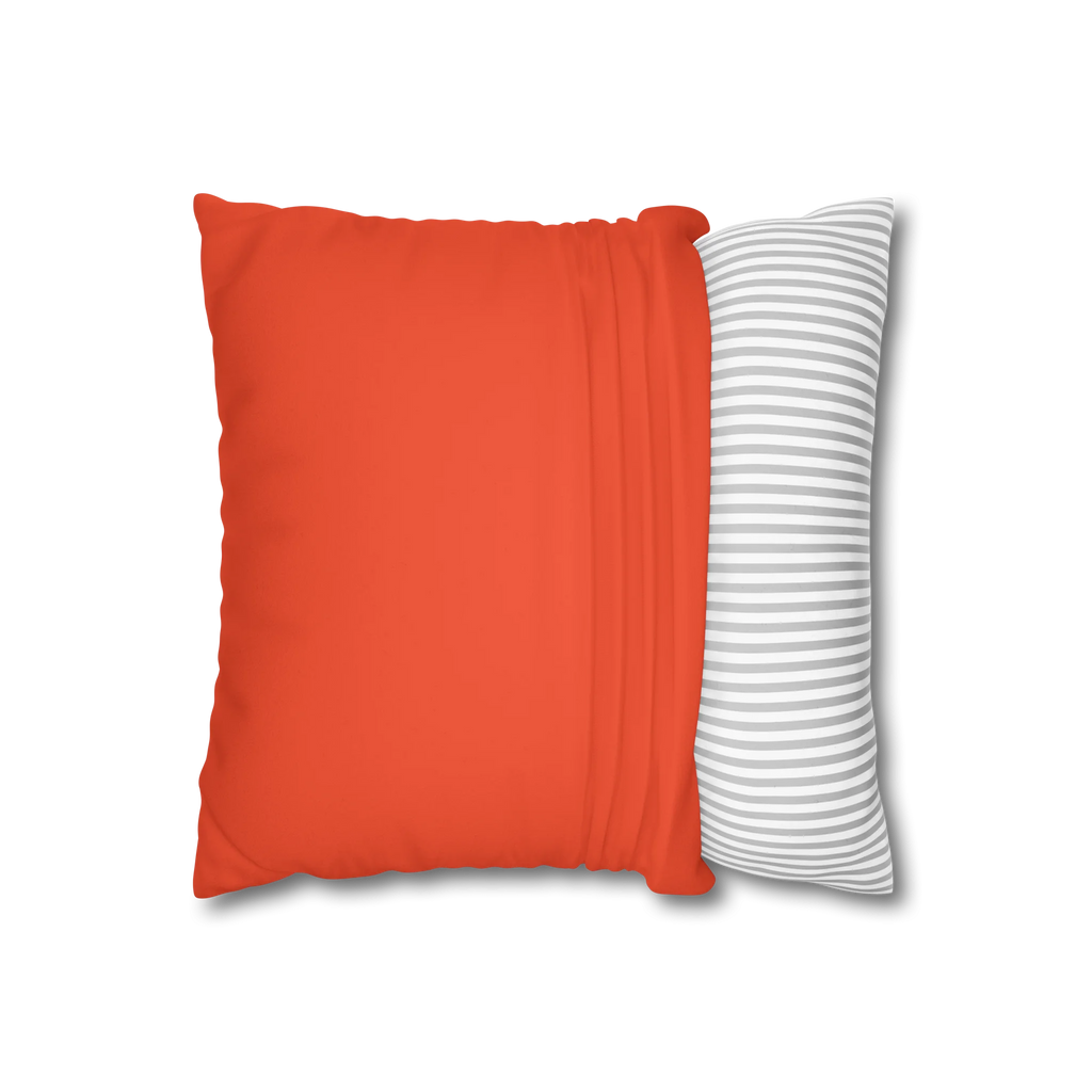 Dragon fire red faux suede pillow case, open view.