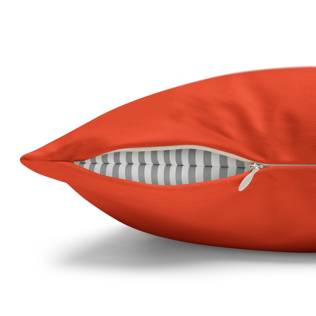 Dragon fire red faux suede pillow case, zipper view.