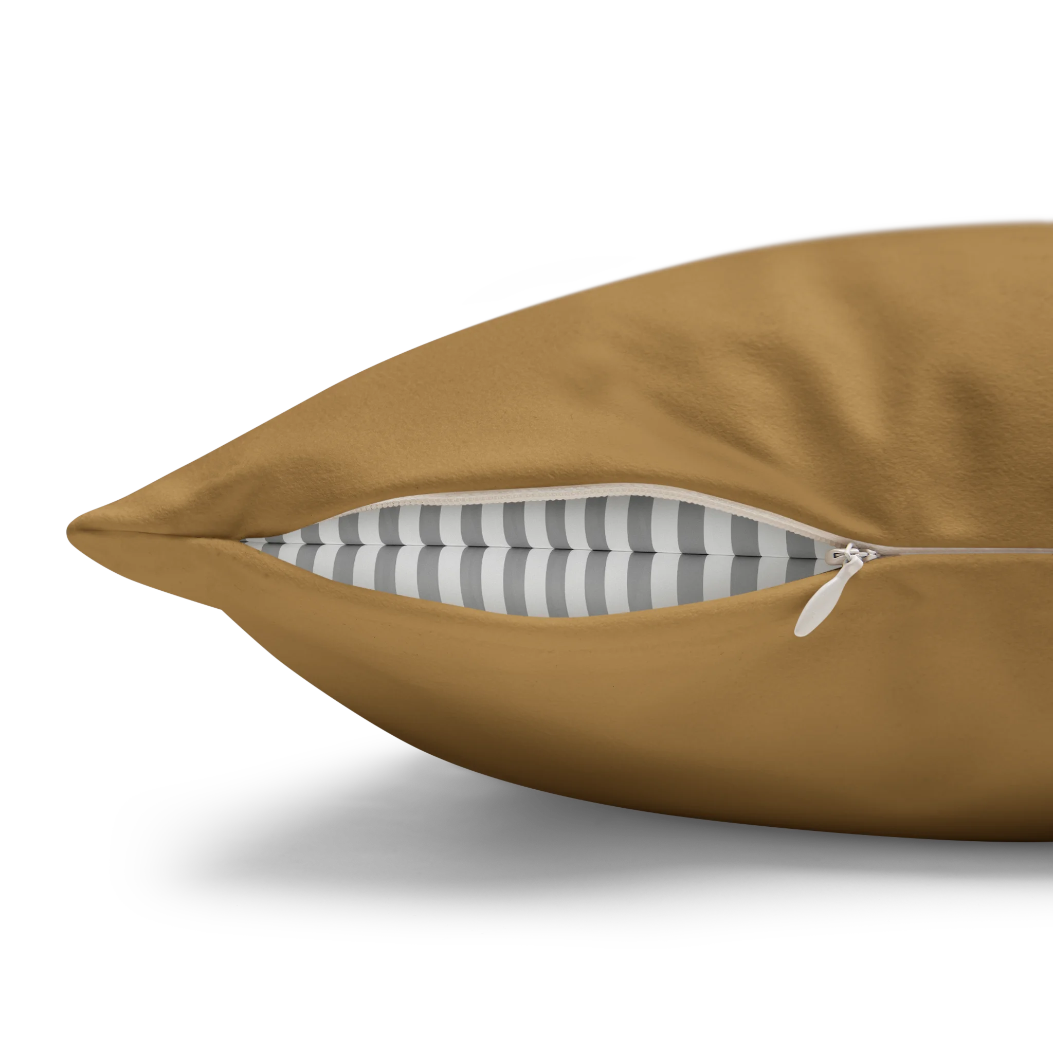 Driftwood Brown faux suede pillow case, zipper view.