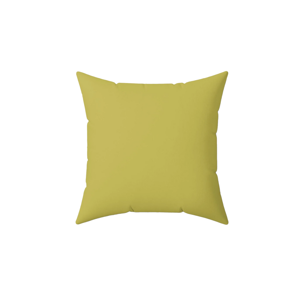 Dull gold yellow faux suede throw pillow, back view.