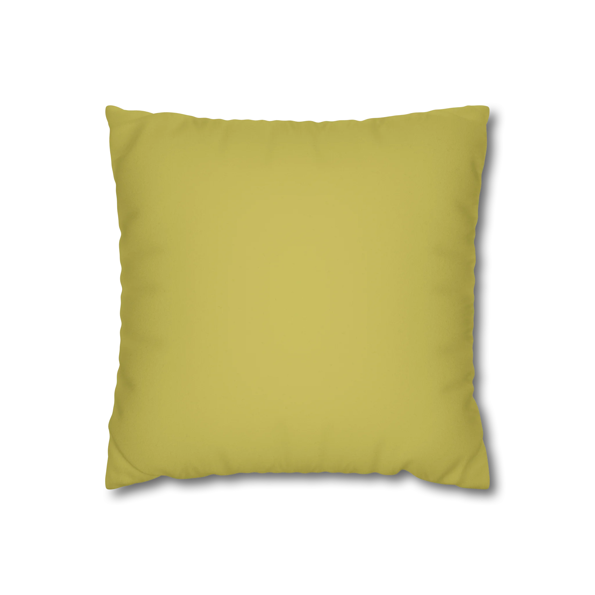 Dull gold yellow faux suede pillow case, back view.