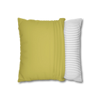 Dull gold yellow faux suede pillow case, open view.