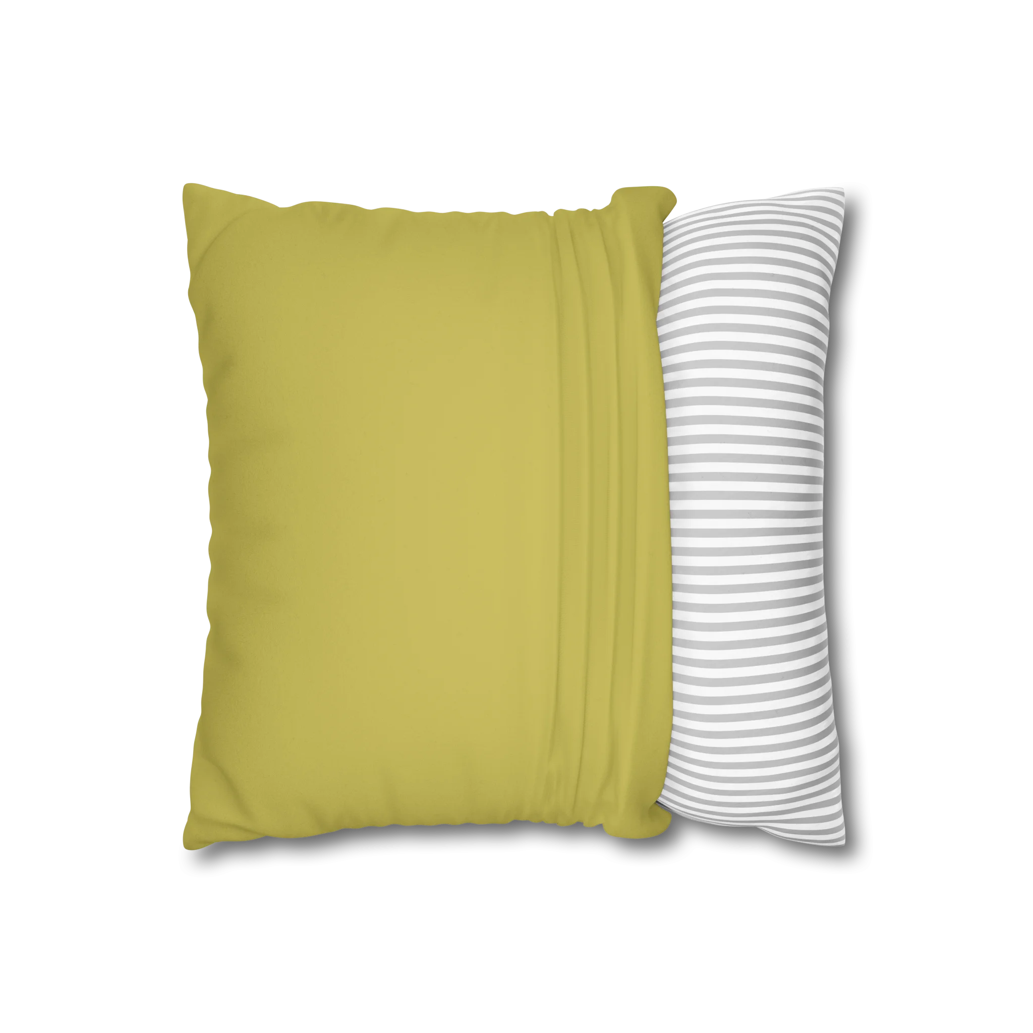 Dull gold yellow faux suede pillow case, open view.