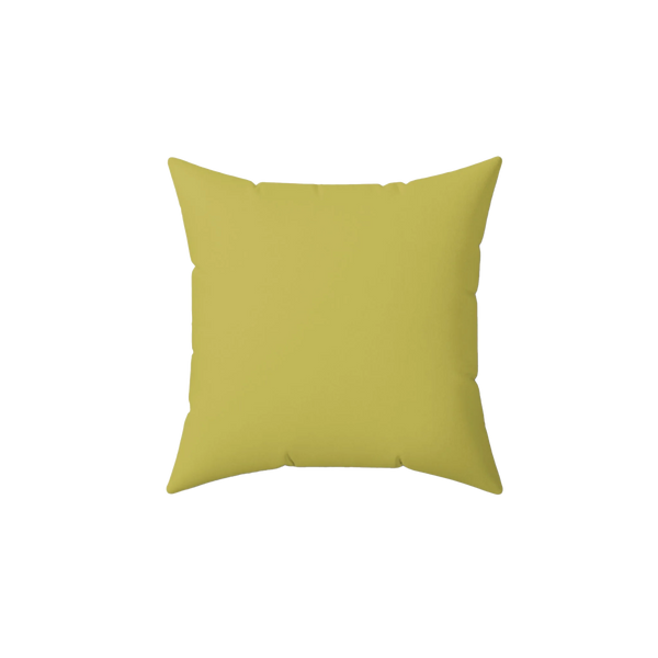 Dull gold yellow faux suede throw pillow, front view.