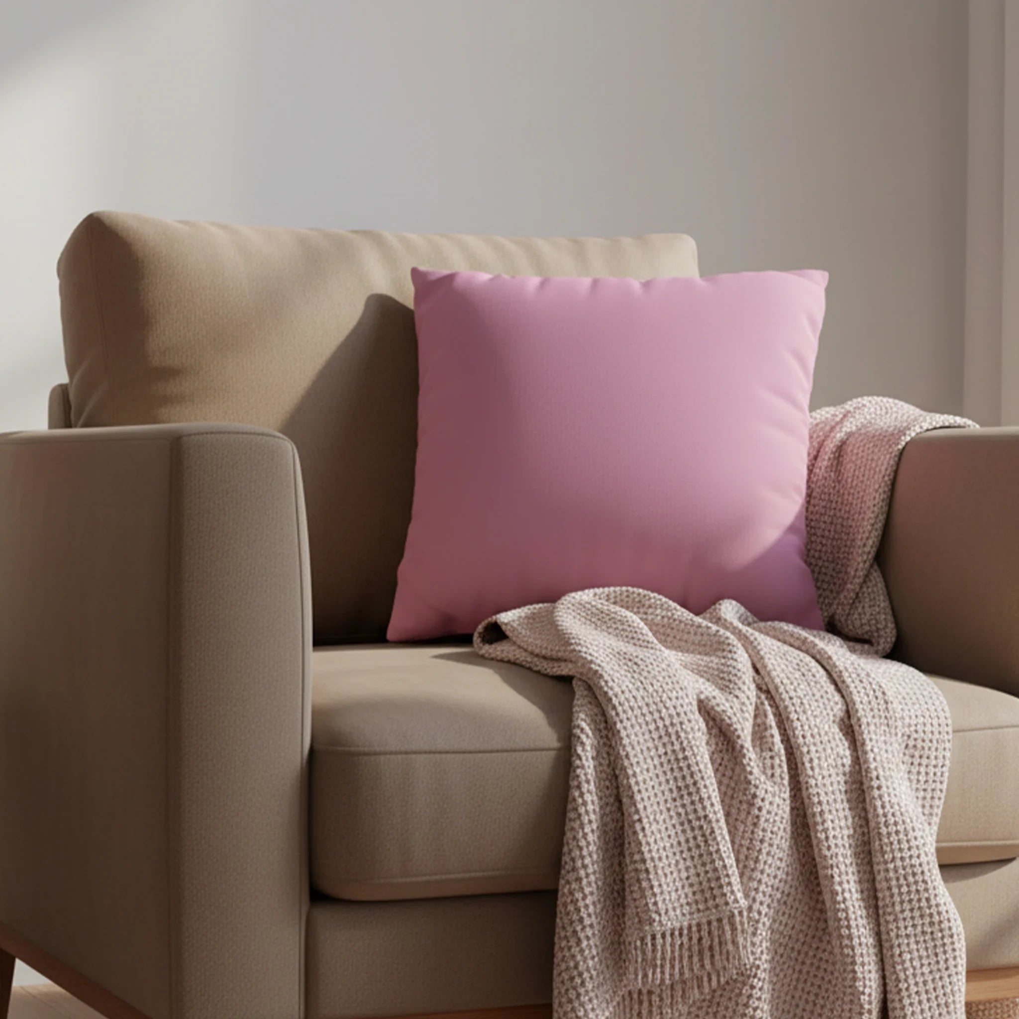 Dusty Calla Lily faux suede throw pillow case, styled Nordic minimalist living room.