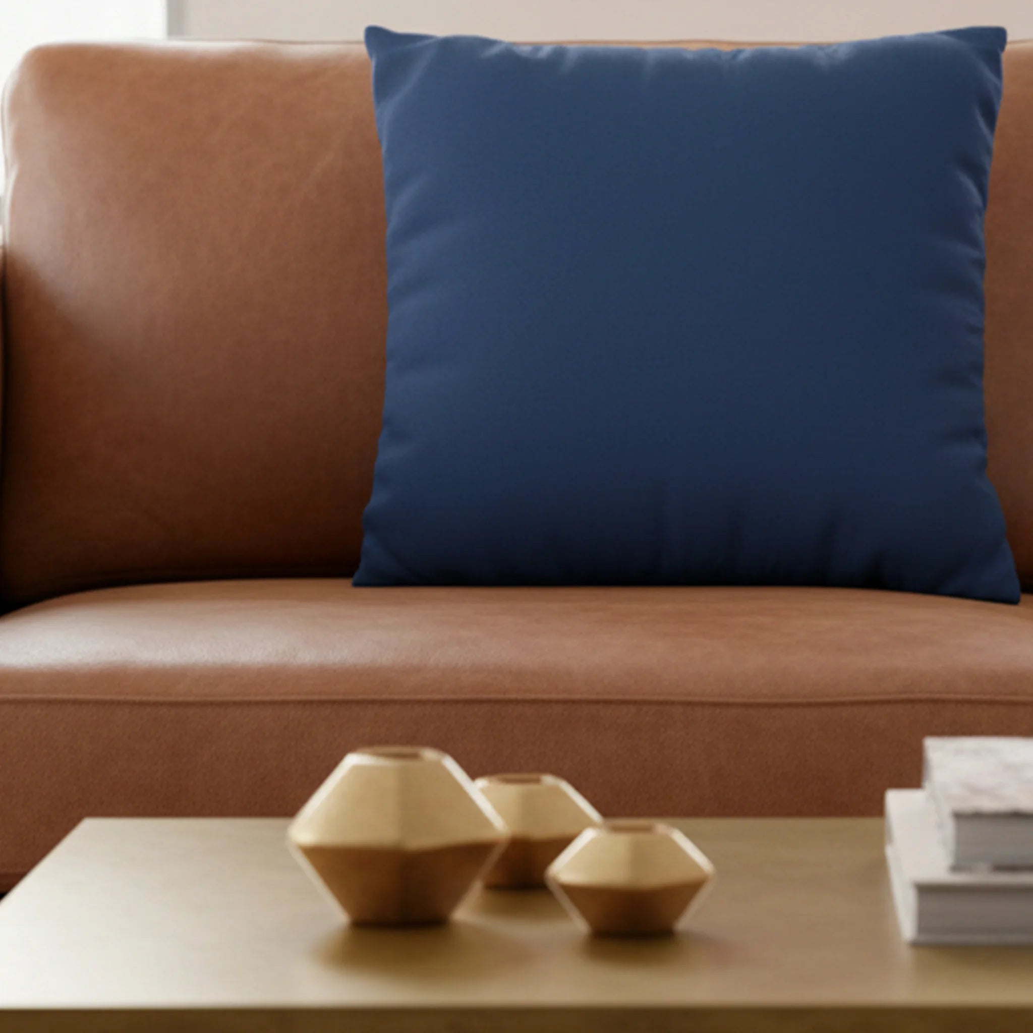 Elegant Blue faux suede throw pillow case, styled on a couch in a modern living room.