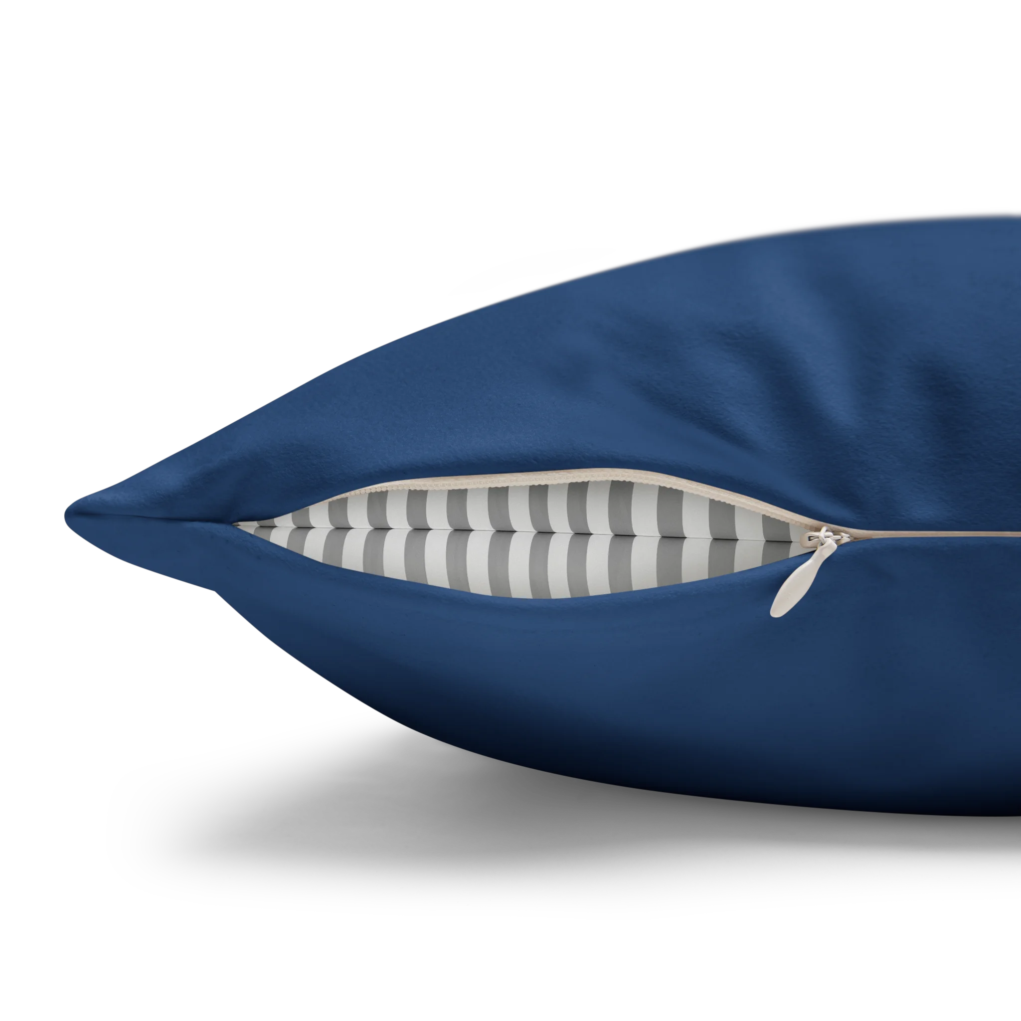 Elegant Blue faux suede pillow case, zipper view.