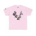 Graphic heart t-shirt with graffiti-style "End the Violence" hand-drawn text and mixed-media art, Light Pink, front view on form.