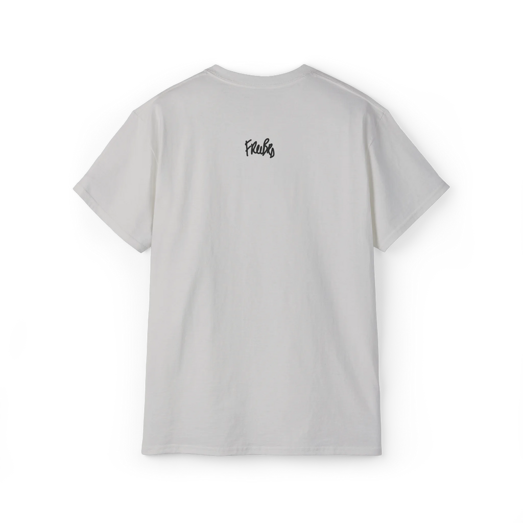 EQUALITY skater script graphic tee, Ice Grey, small black written FREEBRD script logo, back view.