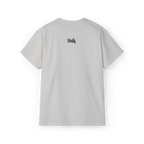 EQUALITY skater script graphic tee, Ice Grey, small black written FREEBRD script logo, back view.