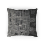 A horizontal view of the Faded Geometric Net Patterned Woven Pillow showing a black background and abstract black and white hash grid lines.