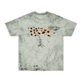 A fern garment-dyed marble wash t-shirt with an oversized cheetah print 'True' graphic across the chest in peach and brown.