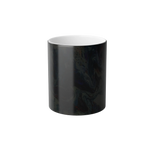 Freebrd Afrostar color changing mug cold view displaying solid black before heat is applied with white interior on 11oz ceramic mug.