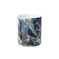 Freebrd Afrostar color changing mug front view showing vivid abstract acrylic pour artwork in navy, blue, white and red on 11oz ceramic mug.