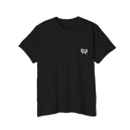 A FREEBRD Bone Chikn Logo Classic Cotton Black Pocket Tee with bone, chicken feet and a piece of corn on the front chest pocket.