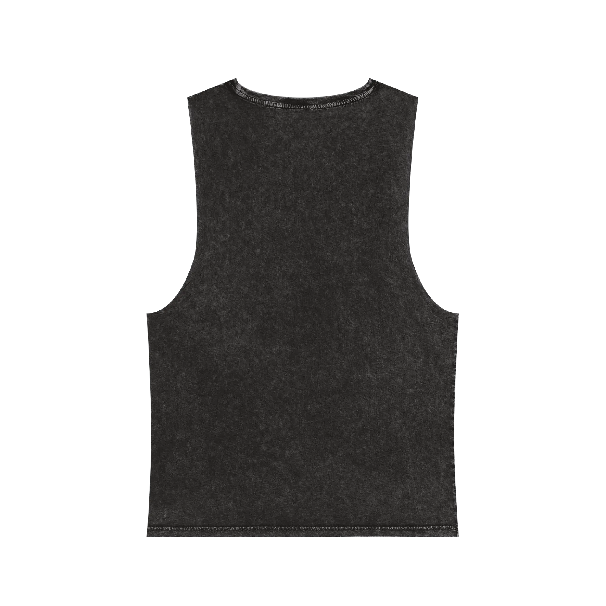 A back preview of the black stonewash personalized muscle tank with a white arched 'Burnt Out Est. 1993' graphic — custom birth year gift idea for him or her.