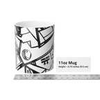 Freebrd Ecliptic Color Changing Mug 11oz ceramic shown next to a ruler with size reference card indicating 3.75 inch height on white background.